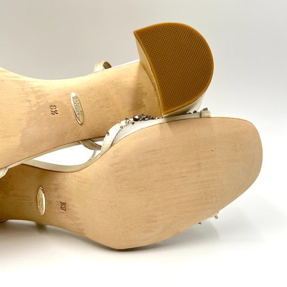 Badgley Mischka Size 8.5 Blaine Ivory Satin Jeweled Dress Sandals Heels Shoes - Picture 11 of 12